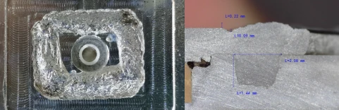 Battery busbar laser welding seam surface and cross-section by adjustable beam laser Battery busbar laser welding seam surface and cross-section by adjustable beam laser